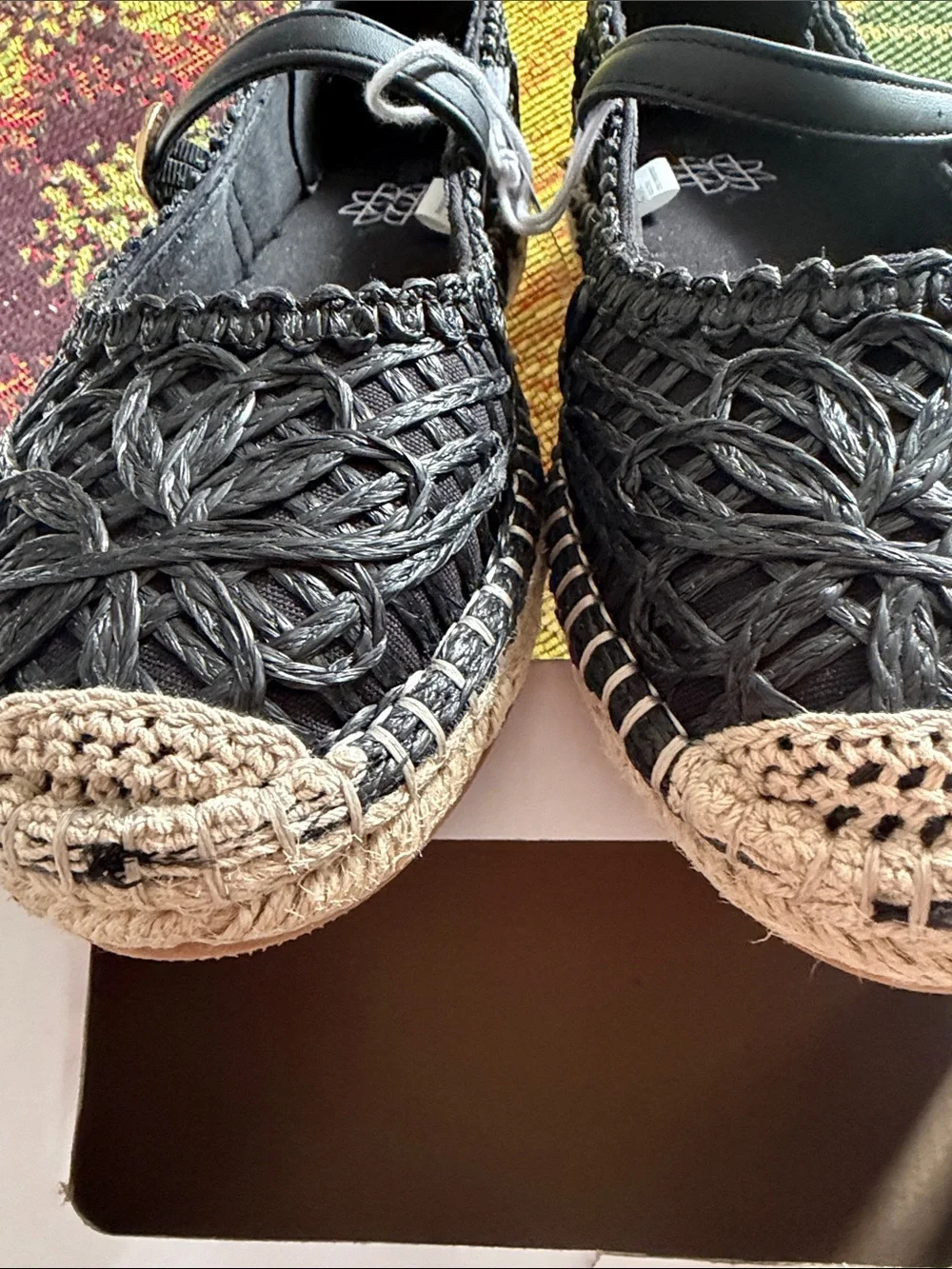 🌴Serra Black Woven Mary Jane Espadrille Flats Size 9